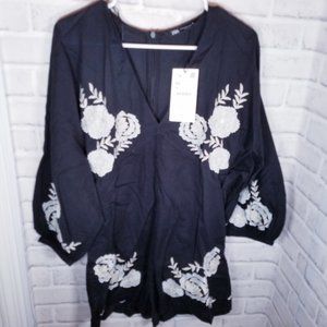 ZARA BLACK ROMPER FLORAL WHITE SIZE XS NEW WITH TAG